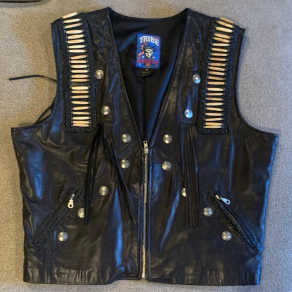 TRIBE AMERICA BUCKSKIN "Warrior" VEST Size 48 BLACK